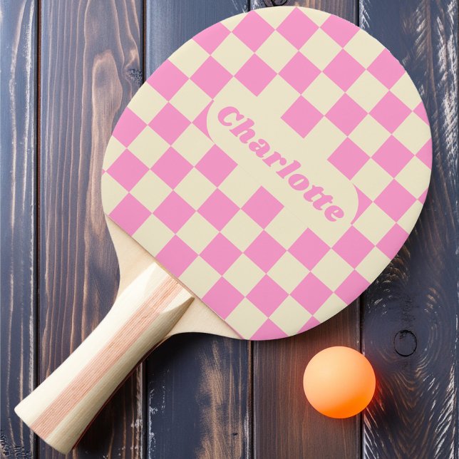 Pink & Cream Checker with Name Ping Pong Paddle (Creator Uploaded)