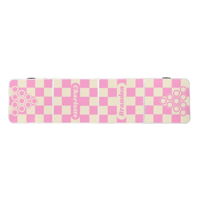 Pink & Cream Checker with Names Beer Pong Table (Top)