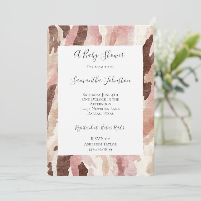Pink Cream Chocolate Brown Abstract Baby Shower Invitation (Standing Front)