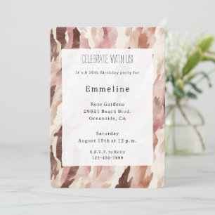 Pink Cream Chocolate Brown Abstract Birthday Invitation