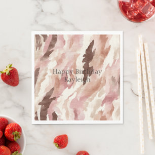Pink Cream Chocolate Brown Abstract Birthday Napkins