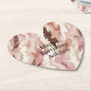 Pink Cream Chocolate Brown Abstract Birthday Paper Coaster