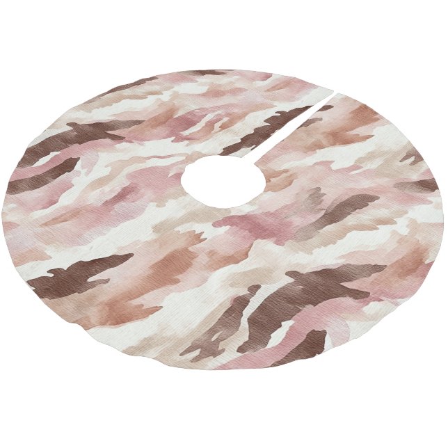 Pink Cream Chocolate Brown Abstract Christmas Brushed Polyester Tree Skirt (Angled)