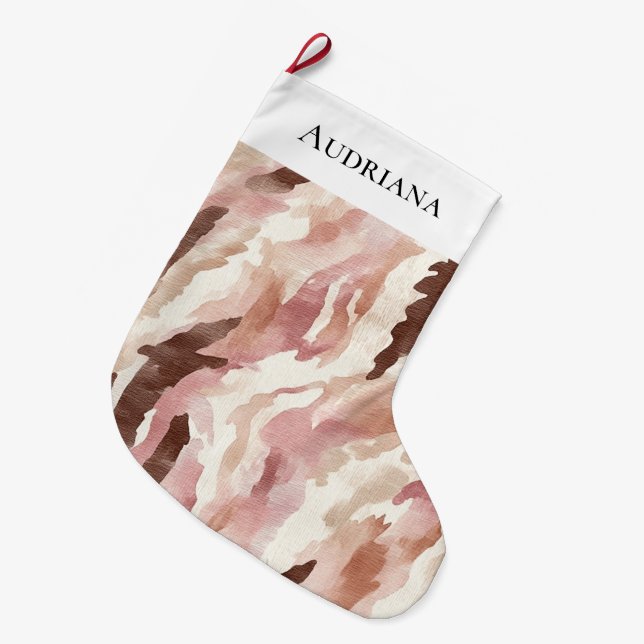 Pink Cream Chocolate Brown Abstract Christmas Large Christmas Stocking (Front (Hanging))