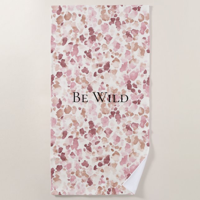 Pink Cream Chocolate Brown Abstract Leopard Animal Beach Towel (Front)