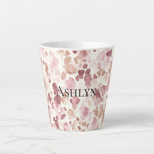 Pink Cream Chocolate Brown Abstract Leopard Animal Latte Mug (Front)