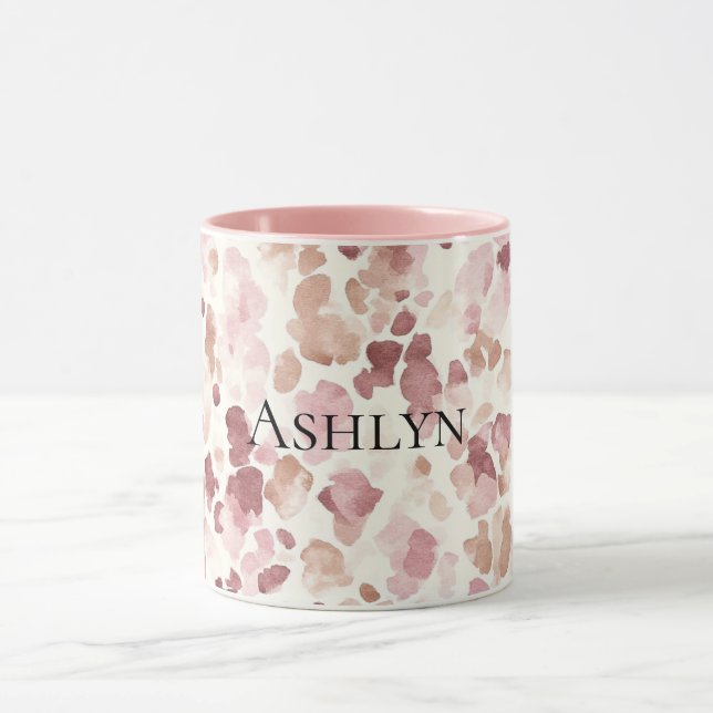 Pink Cream Chocolate Brown Abstract Leopard Animal Mug (Center)