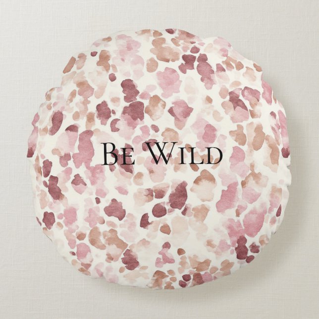 Pink Cream Chocolate Brown Abstract Leopard Animal Round Pillow (Front)