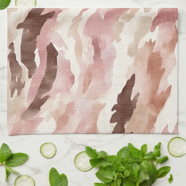 Pink Cream Chocolate Brown Kitchen Towel (Folded)