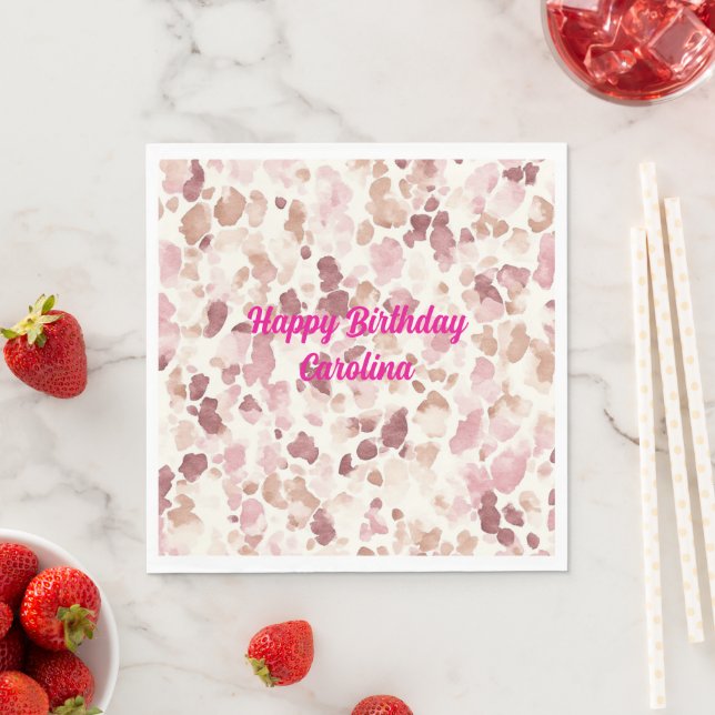 Pink Cream Chocolate Brown Leopard Animal Birthday Napkins (Insitu)