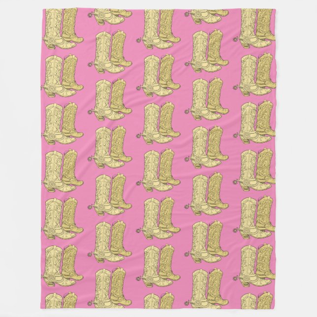 Pink Cream Cowgirl Cowboy Boots Fleece Blanket (Front)
