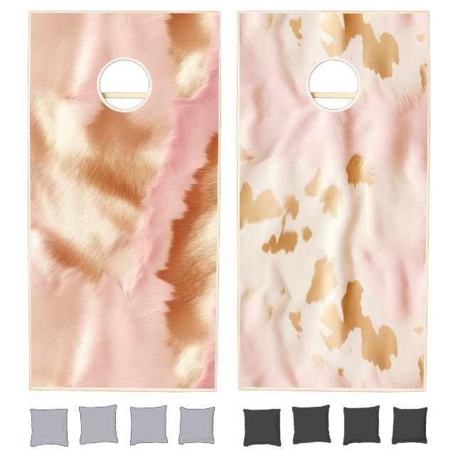 Pink Cream Cowgirl Cowhide Cornhole Set (Set)