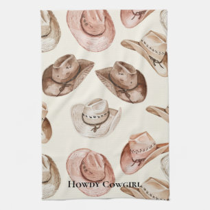 Pink Cream Cowgirl Hats Kitchen Towel