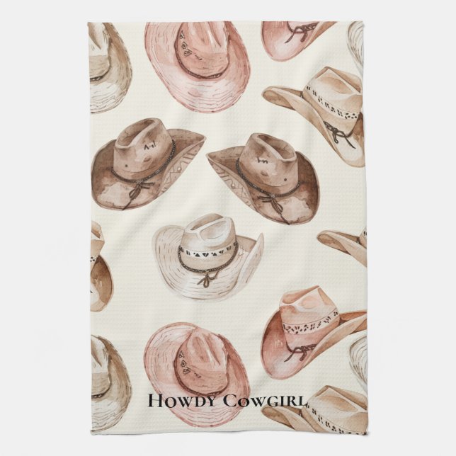Pink Cream Cowgirl Hats Kitchen Towel (Vertical)