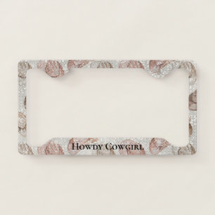Pink Cream Cowgirl Hats Sparkle License Plate Frame