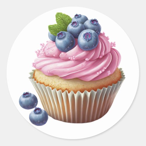 Pink cream cupcake with berries birthday  classic round sticker