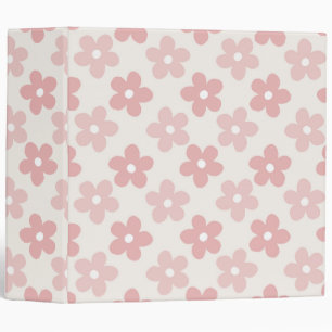 Pink Cream Daisy Flowers Retro Pattern 3 Ring Binder