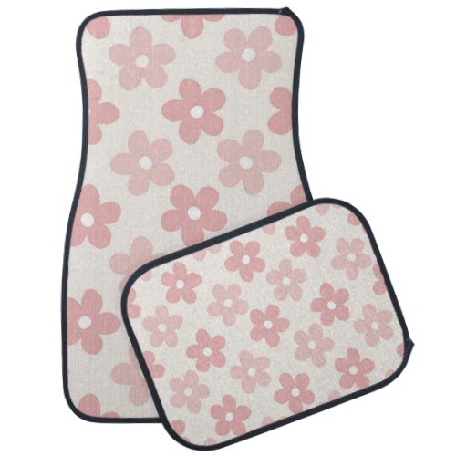 Pink Cream Daisy Flowers Retro Pattern Car Floor Mat