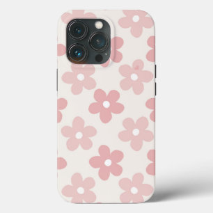 Pink Cream Daisy Flowers Retro Pattern iPhone 13 Pro Case