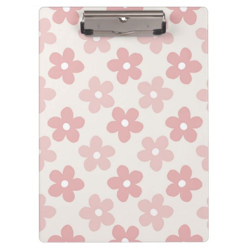 Pink Cream Daisy Flowers Retro Pattern Clipboard