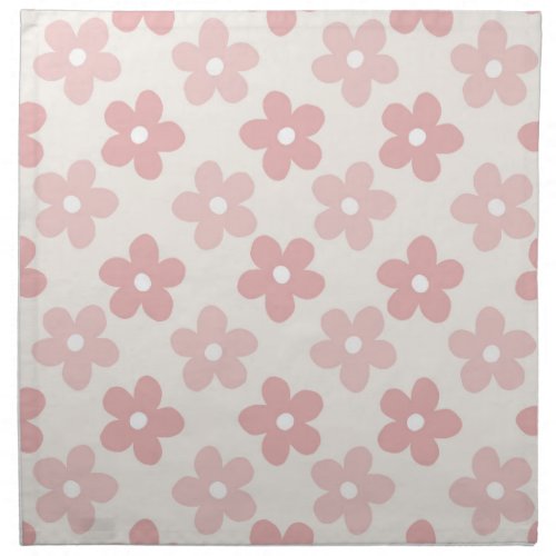 Pink Cream Daisy Flowers Retro Pattern Cloth Napkin