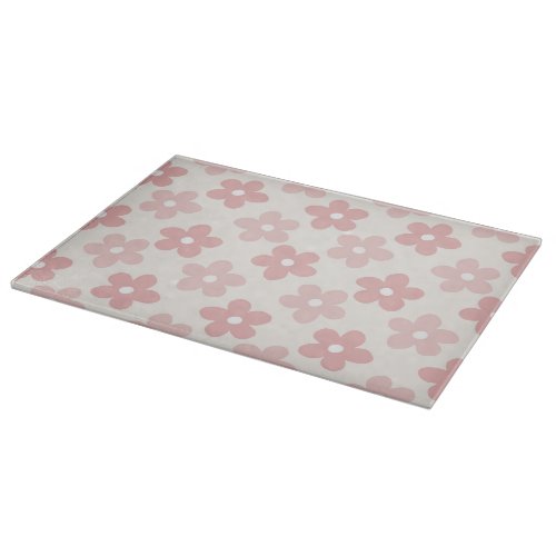 Pink Cream Daisy Flowers Retro Pattern Cutting Board