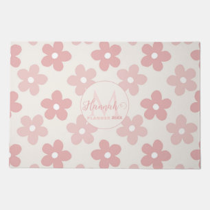 Pink Cream Daisy Flowers Retro Pattern Doormat