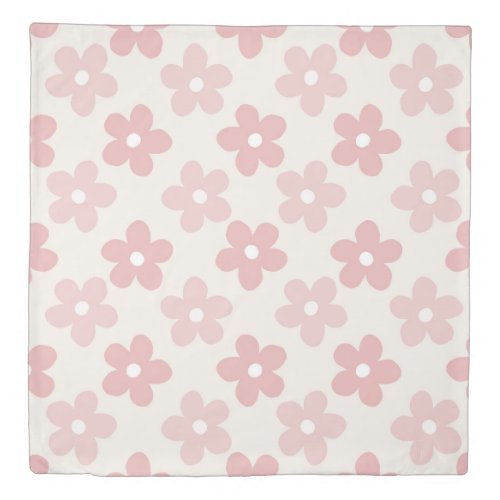 Pink Cream Daisy Flowers Retro Pattern Duvet Cover