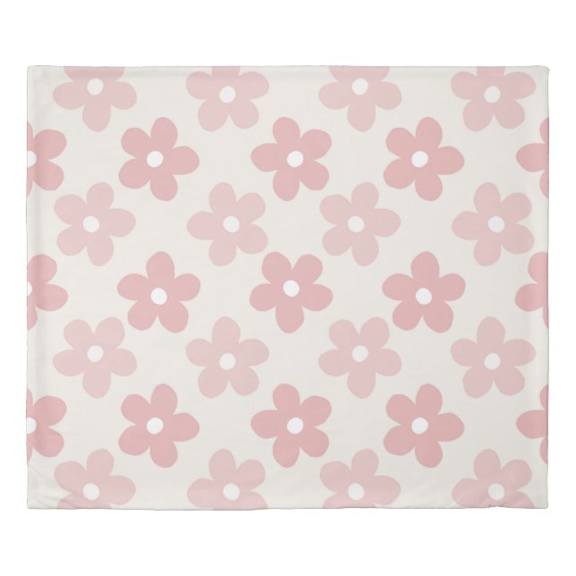 Pink Cream Daisy Flowers Retro Pattern Duvet Cover (Front)