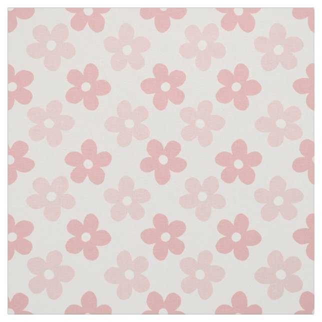Pink Cream Daisy Flowers Retro Pattern Fabric (Swatch)