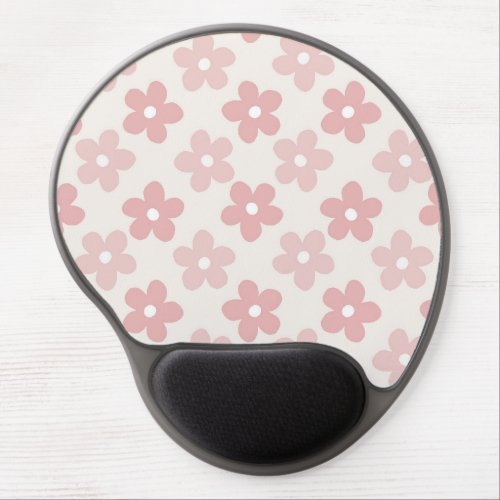 Pink Cream Daisy Flowers Retro Pattern Gel Mouse Pad