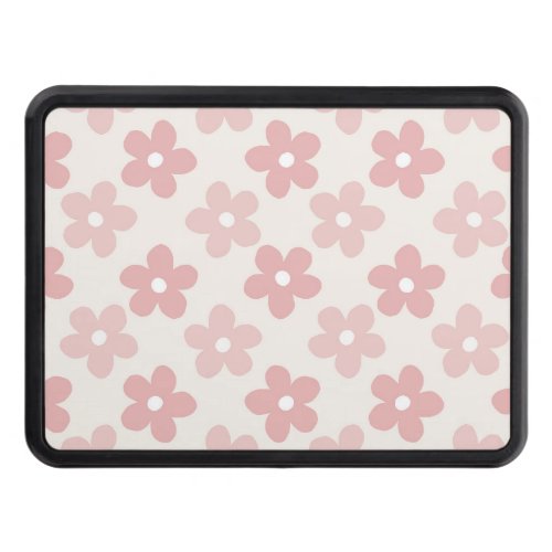 Pink Cream Daisy Flowers Retro Pattern Hitch Cover
