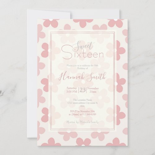 Pink Cream Daisy Flowers Retro Pattern Invitation