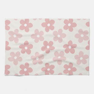 Pink Cream Daisy Flowers Retro Pattern Kitchen Towel