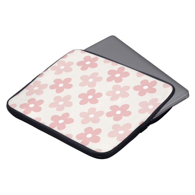 Pink Cream Daisy Flowers Retro Pattern Laptop Sleeve (Front Top)