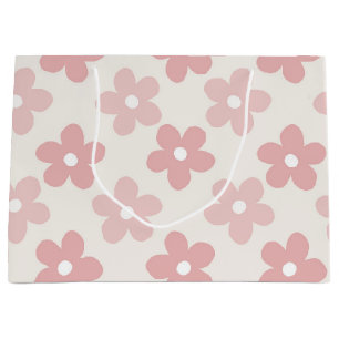 Pink Cream Daisy Flowers Retro Pattern Large Gift Bag