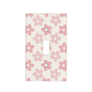 Pink Cream Daisy Flowers Retro Pattern Light Switch Cover