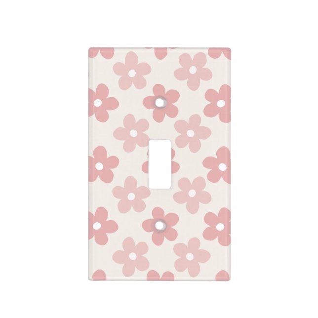 Pink Cream Daisy Flowers Retro Pattern Light Switch Cover (Front)