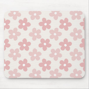 Pink Cream Daisy Flowers Retro Pattern Mouse Pad