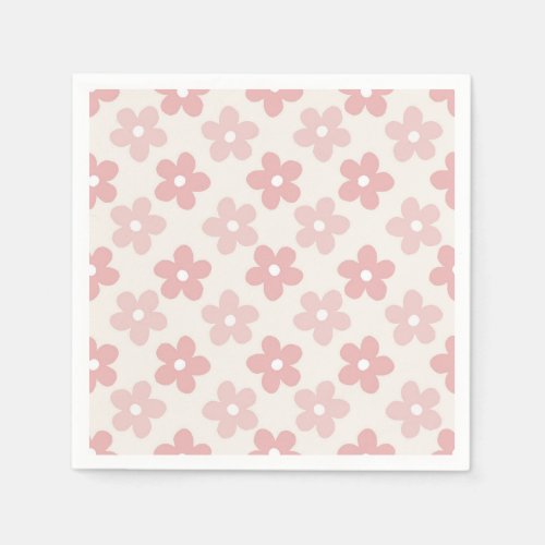 Pink Cream Daisy Flowers Retro Pattern Napkins