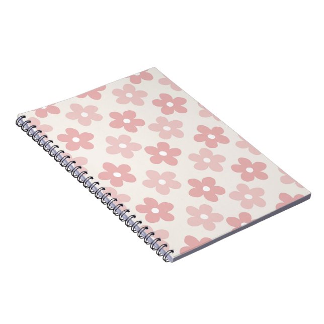 Pink Cream Daisy Flowers Retro Pattern Notebook (Right Side)