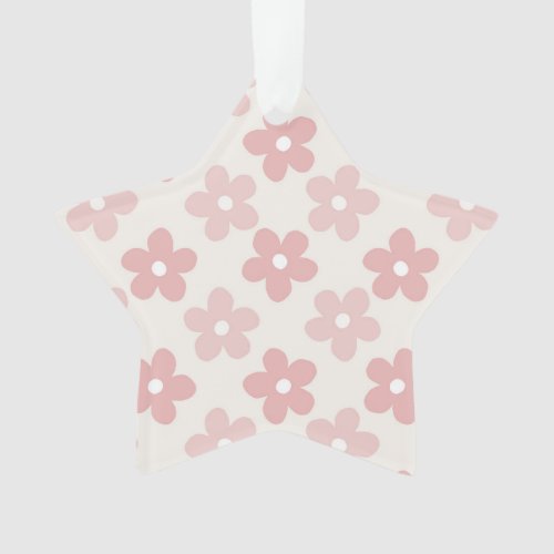 Pink Cream Daisy Flowers Retro Pattern Ornament