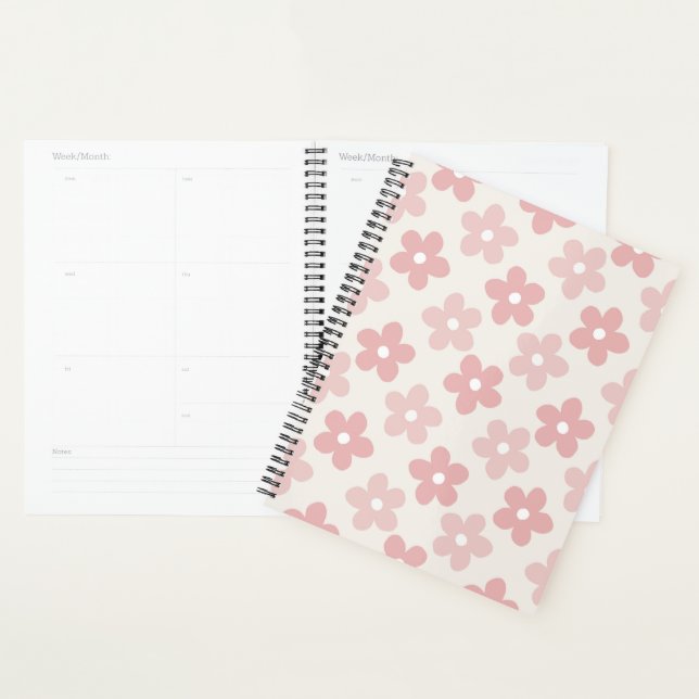 Pink Cream Daisy Flowers Retro Pattern Planner (Display)