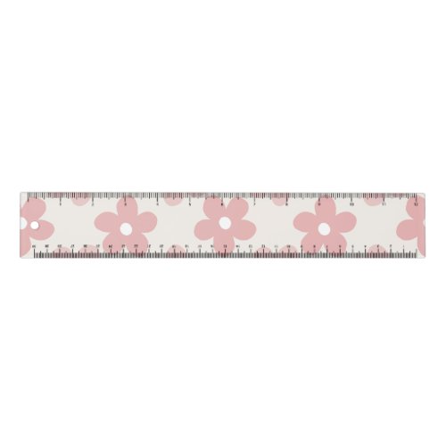Pink Cream Daisy Flowers Retro Pattern Ruler