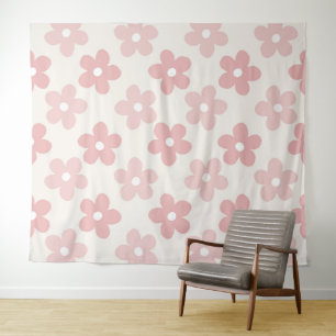 Pink Cream Daisy Flowers Retro Pattern Tapestry
