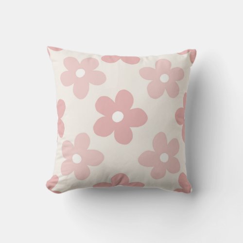 Pink Cream Daisy Flowers Retro Pattern Throw Pillow