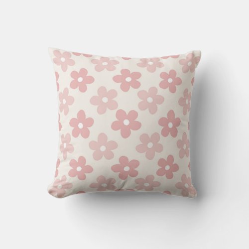 Pink Cream Daisy Flowers Retro Pattern Throw Pillow