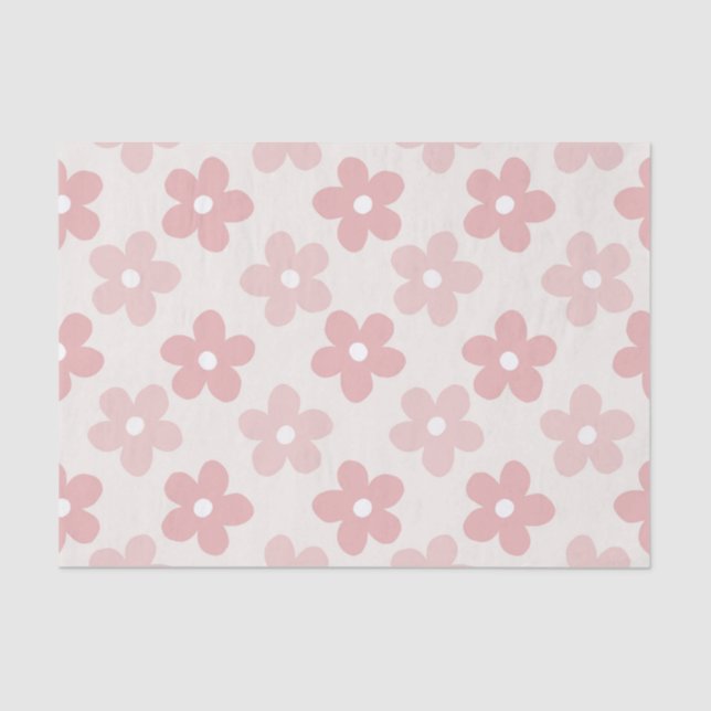 Pink Cream Daisy Flowers Retro Pattern Tissue Paper (Front)