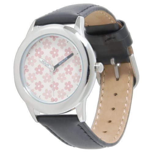Pink Cream Daisy Flowers Retro Pattern Watch