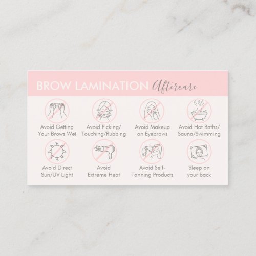 Pink Cream Eye Brow Lamination Aftercare Advice Business Card